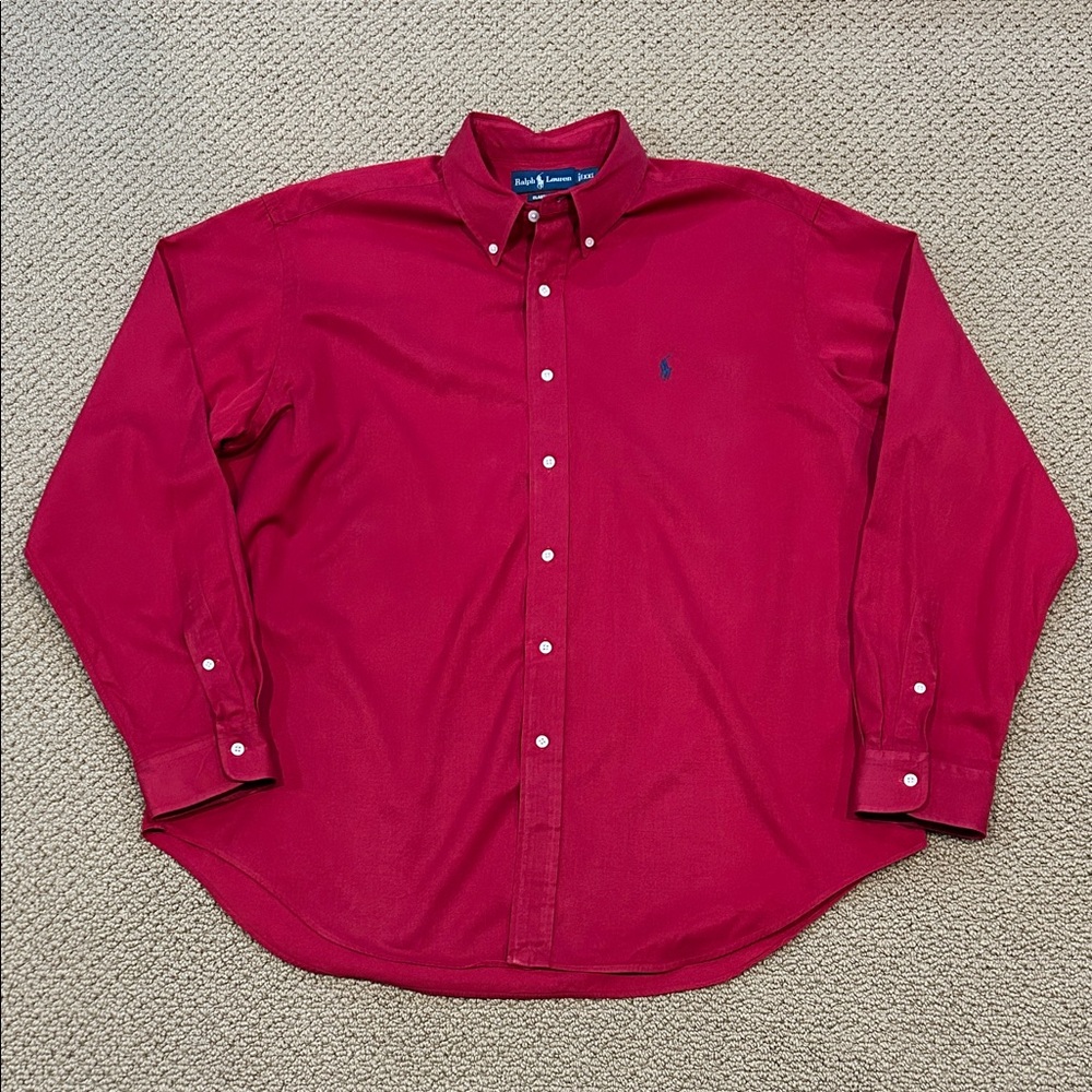 Vintage Ralph Lauren Silk Blend Long Sleeve Collared Button Down Shirt XXL Red